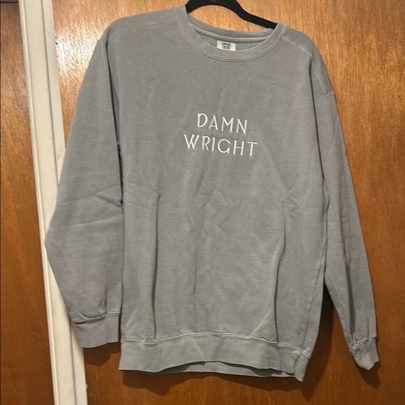 Gray Crewneck Sweater with Relaxed Fit and Printed Text - Picture 1 of 2